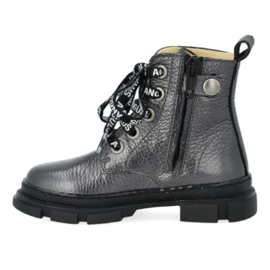 Chunky lace-up boot - Leather - Gloss black - Angulus