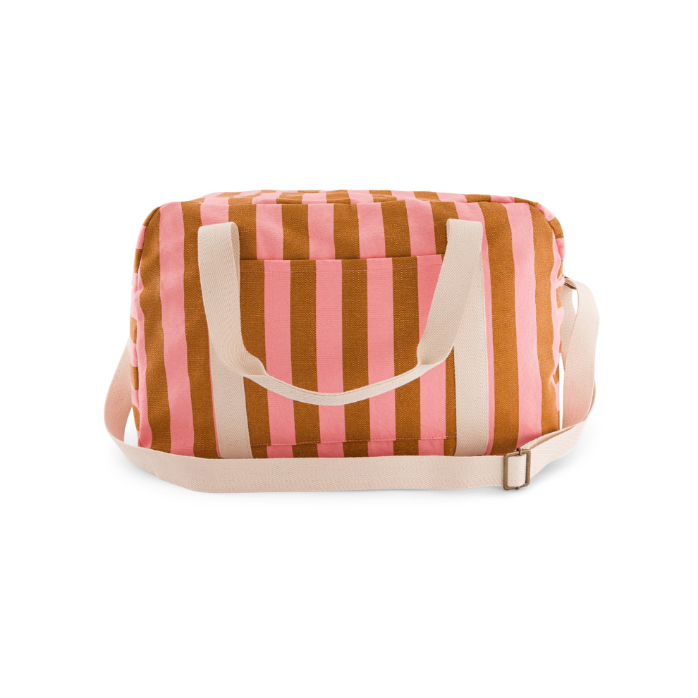 Diaper Bag/Weekend Bag Raphael - Stripes Strawberry/Caramel - Water-repellent cotton - Rose in April