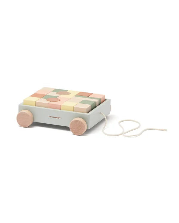 Houten Trekwagen met Blokken - 21 delige set - Kid's Concept - productfoto - afbeelding 4