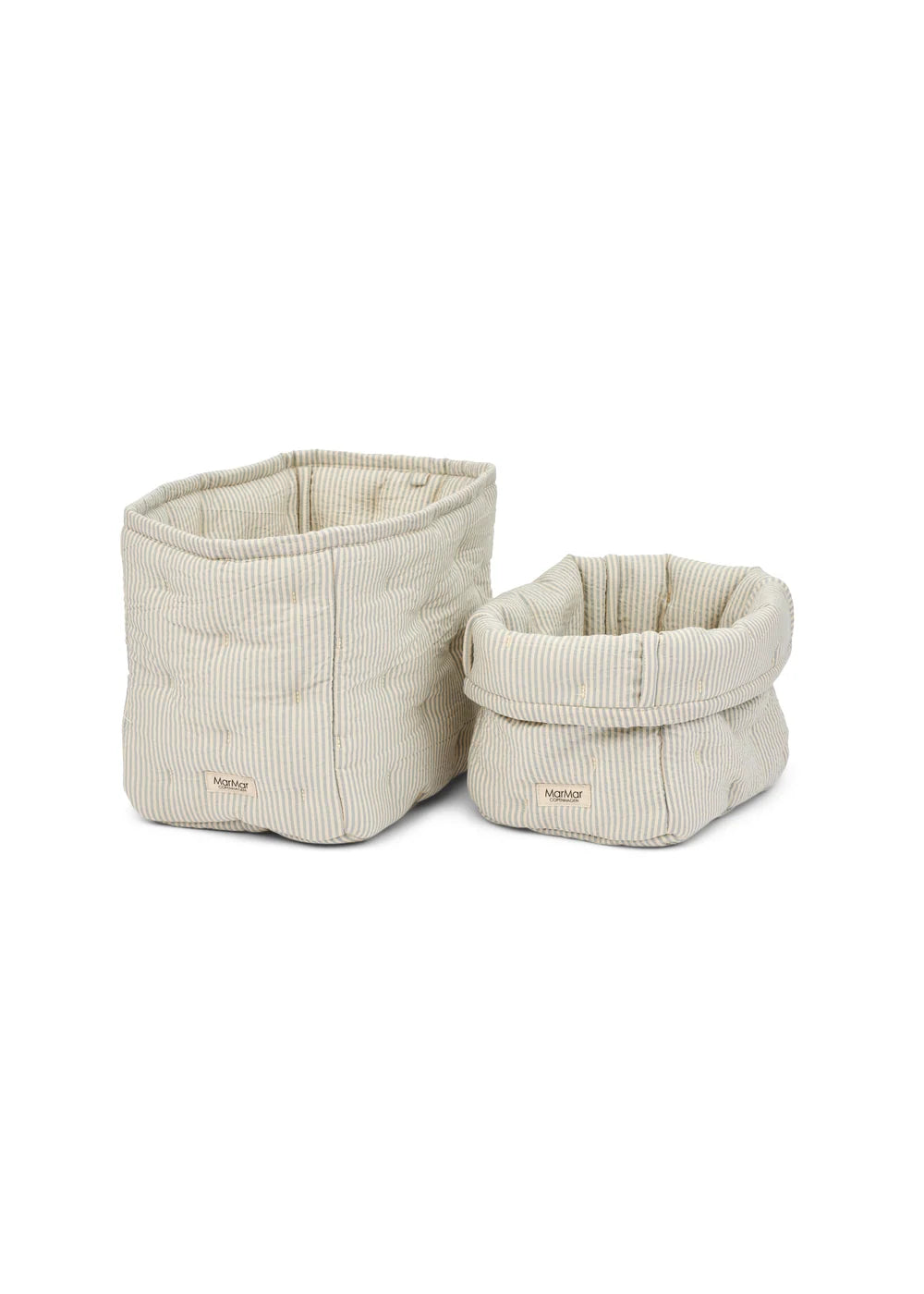 Nursery Storage Bags – Blue Stone Stripe – 2er-Set gesteppte Aufbewahrungskörbchen – Bio-Baumwolle – MarMar Copenhagen