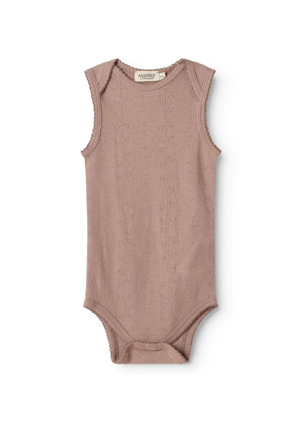 Mouwloze merinowollen romper - Bini Wool Pointelle - Burnt Rose - MarMar Copenhagen