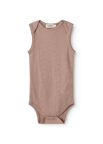 Mouwloze merinowollen romper - Bini Wool Pointelle - Burnt Rose - MarMar Copenhagen