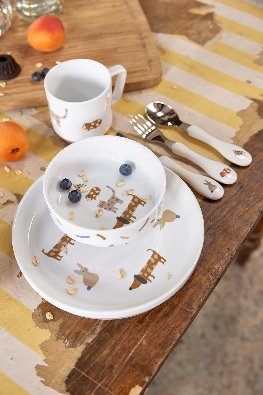 Porseleinen Kinderservies met Siliconen Antislip – 3-delige Set – Little Mateys Royal Blue – LÄSSIG