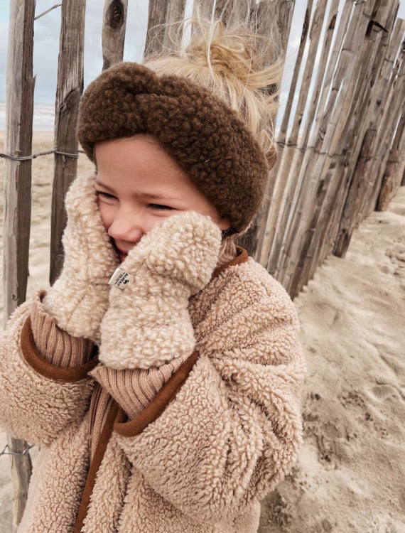 Wollene Kinderfäustlinge mit Kordel – Gully Junior Beige – 100% Wolle – Alwero