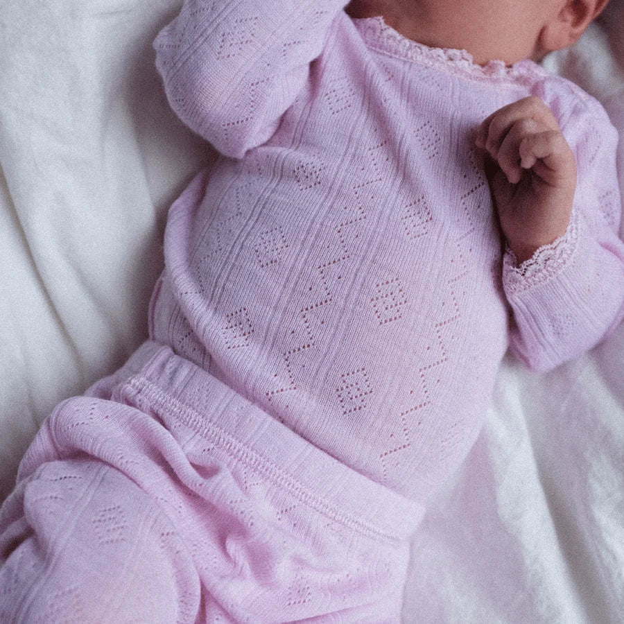 Pointelle romper lange mouw - Wol & zijde - Joha