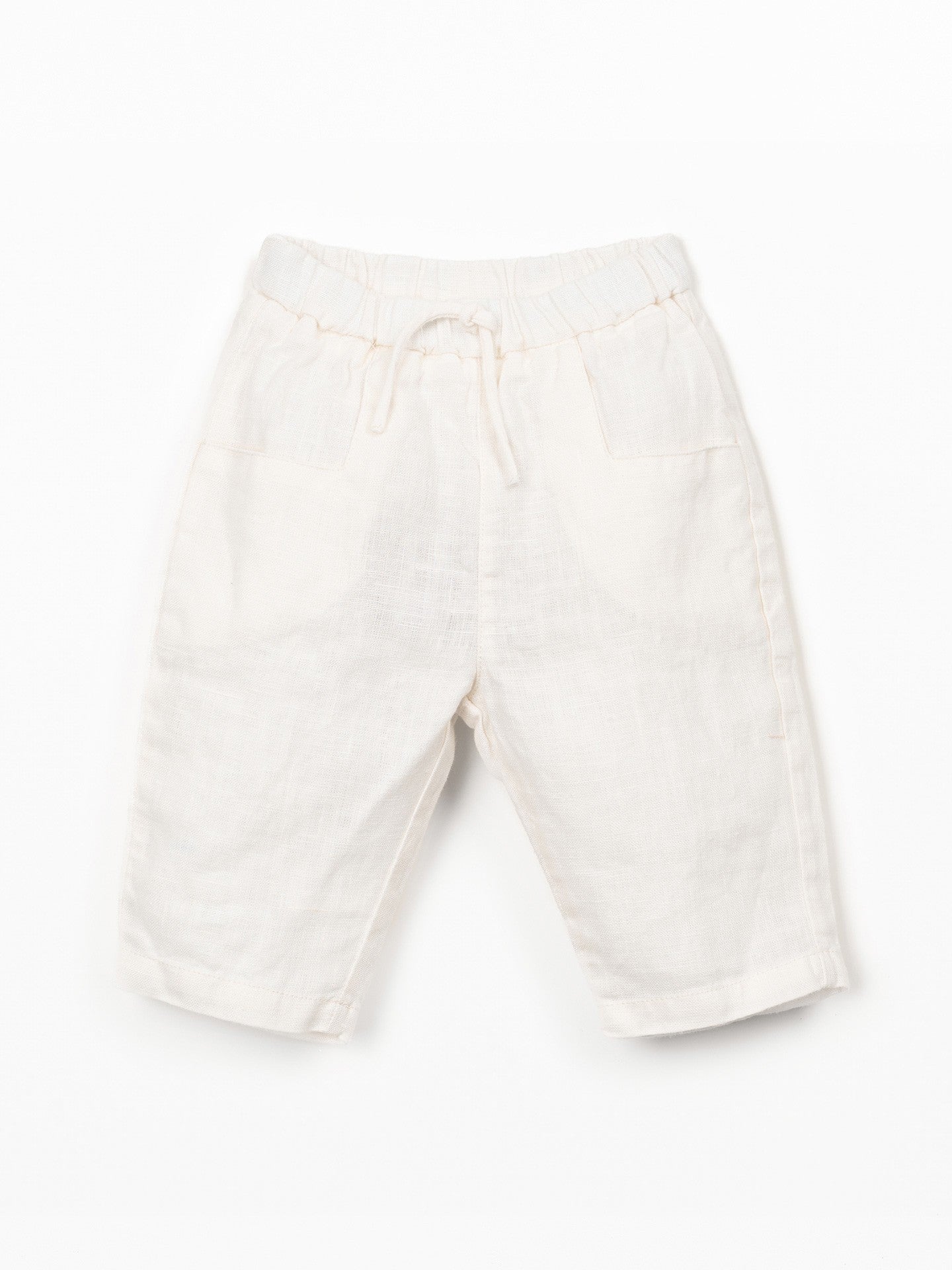 Linnen broek met elastische taille - 100% linnen - Play Up - wit - voorkant