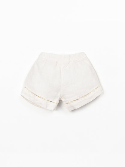 Linen shorts with elasticated waist - Ecru - 100% linen - Play Up