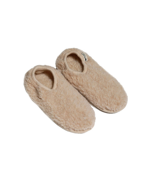 Cloudlet Hausschuhe – Damen-Wollpantoffeln – Beige – 100% Wolle mit Ökosohle – Alwero