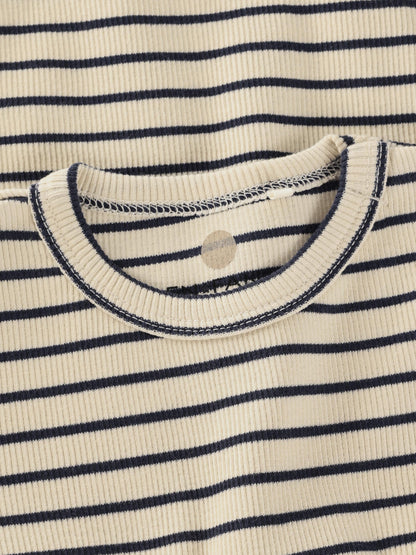 Strampler langarm - LS Rib Body - Medieval Blue Stripe - GOTS - Baumwolle - En Fant