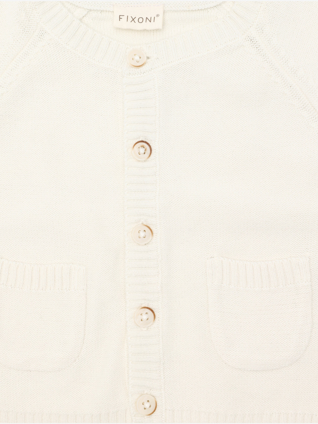 Gebreid Baby Vestje - Biologisch Katoen - Knit Cardigan - Antique White - GOTS - Fixoni - productfoto - afbeelding 4