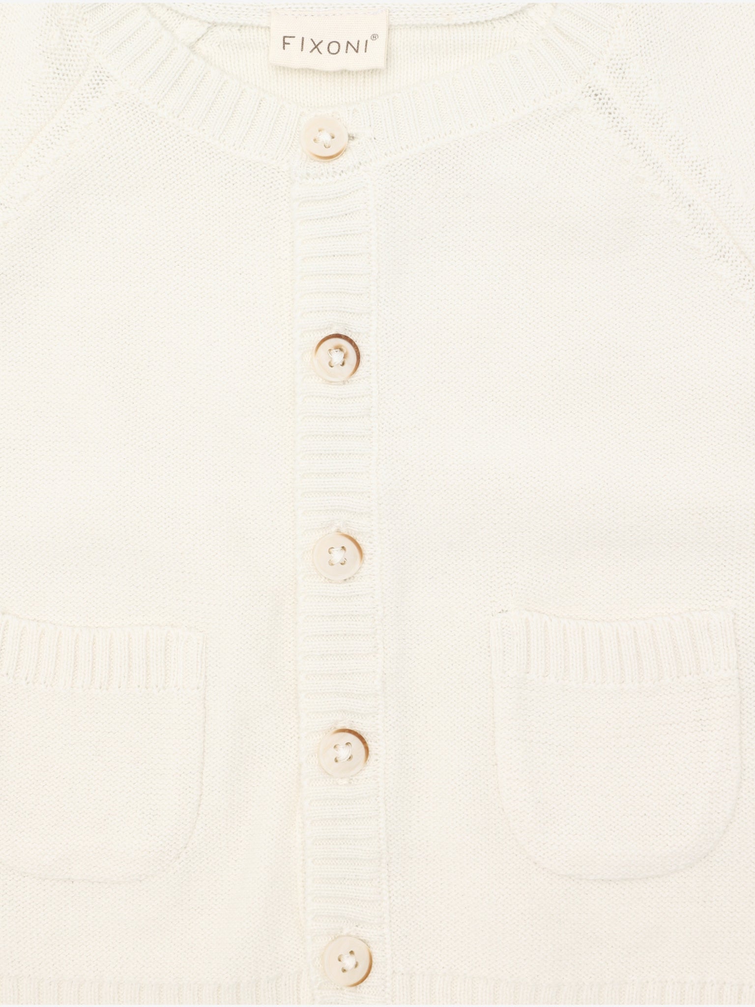 Gebreid Baby Vestje - Biologisch Katoen - Knit Cardigan - Antique White - GOTS - Fixoni - productfoto - afbeelding 4
