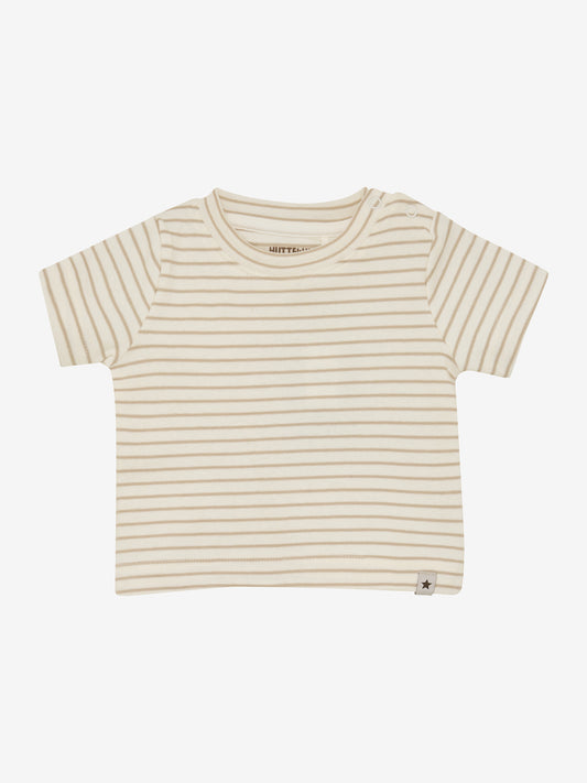 Baby T-shirt - Organic Cotton - Striped Beige/White Pepper - Huttelihut