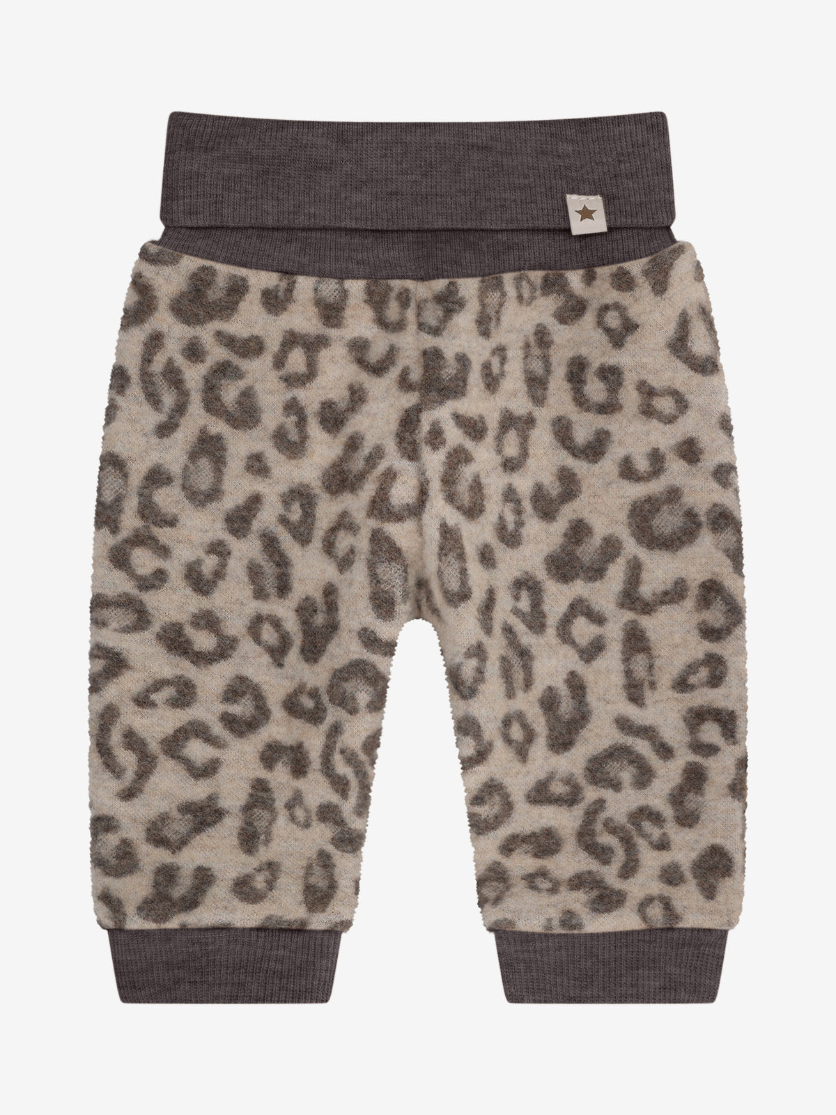 Broekje van merino wool fleece - Jacquard/panterprint - Camel Melange - 100% merino wol - Huttelihut - voorkant