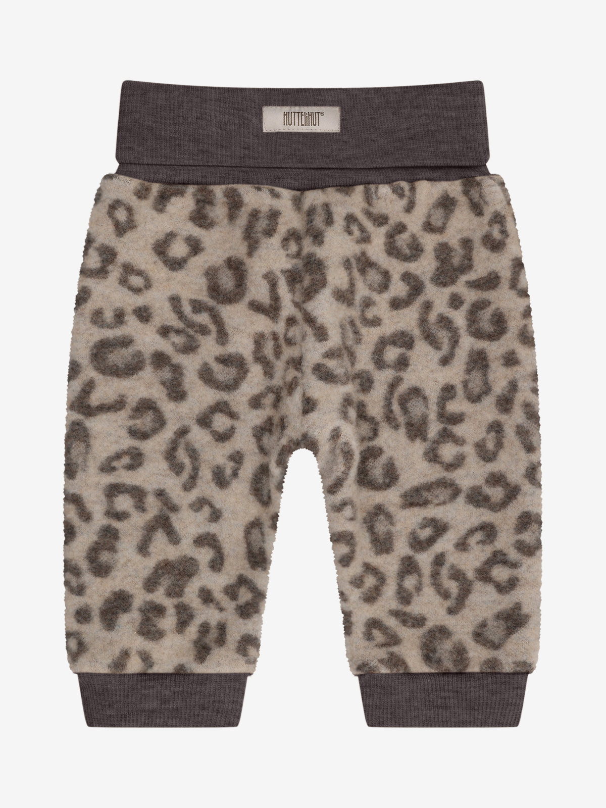 Broekje van merino wool fleece - Jacquard/panterprint - Camel Melange - 100% merino wol - Huttelihut - achterkant