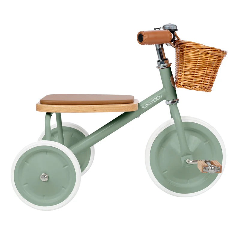 Kinder driewieler met rieten mandje - Trike Vintage - Forest Green - Banwood - productfoto - afbeelding 4