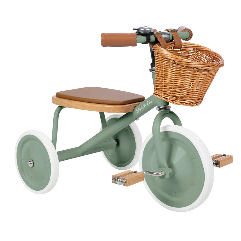 Kinder driewieler met rieten mandje - Trike Vintage - Forest Green - Banwood - productfoto