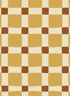 Geblokt Quilt Okergeel – Atelier Chien: detail of the wallpaper pattern.