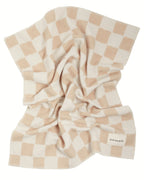 Camel Chequerboard Merino Biniblanket – Babydecke mit Karomuster - 100% Merinowolle - 75×100 cm – BINIBAMBA