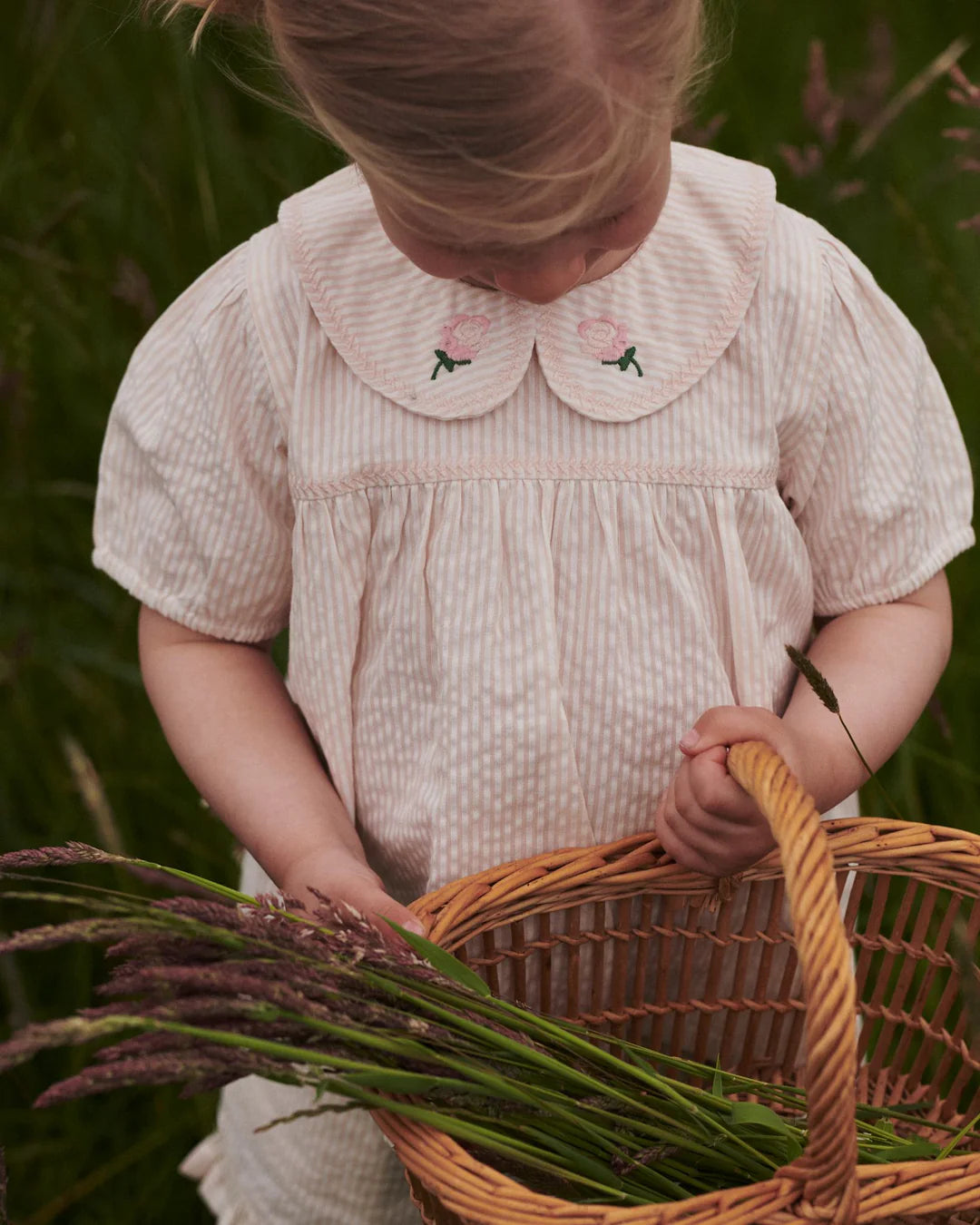 Seersucker-Bluse mit Kragen - Dusty Rose mit Cremestreifen - Bio-Baumwolle - Copenhagen Colors