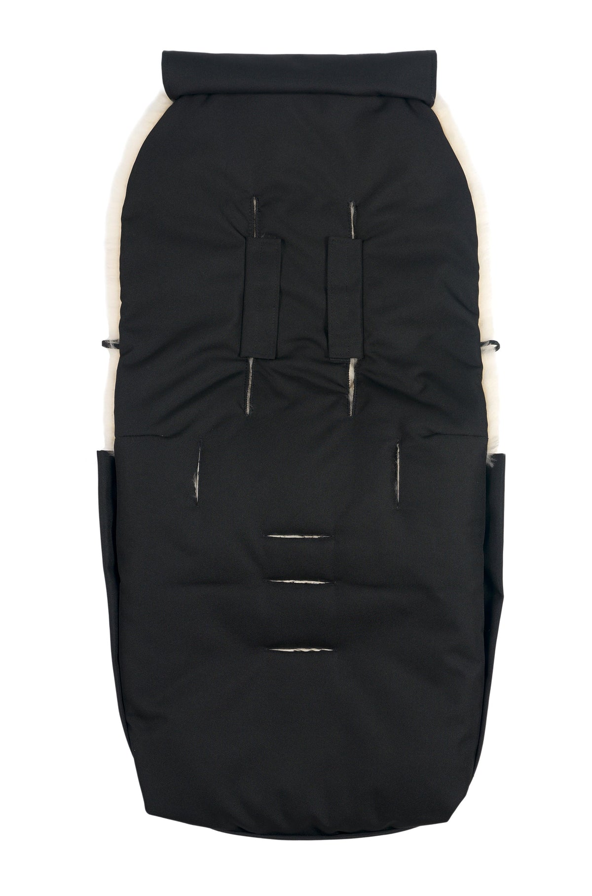 Noir Puffmuff – Luxe zwarte kinderwagenvoetenzak van merino schapenvacht – BINIBAMBA