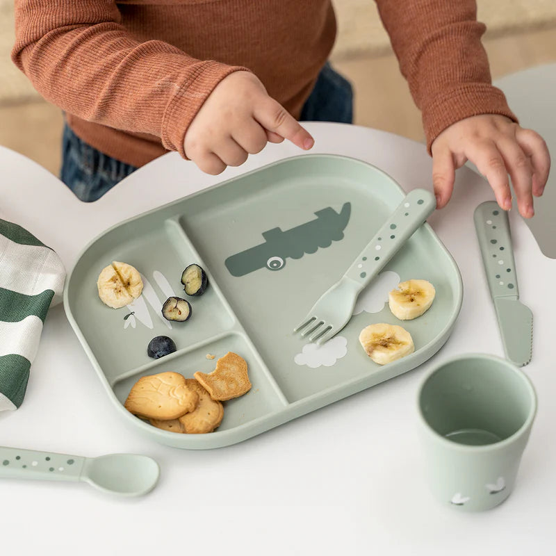 Vakken bordje - Foodie compartment plate - Croco - Green - Done by Deer - productfoto