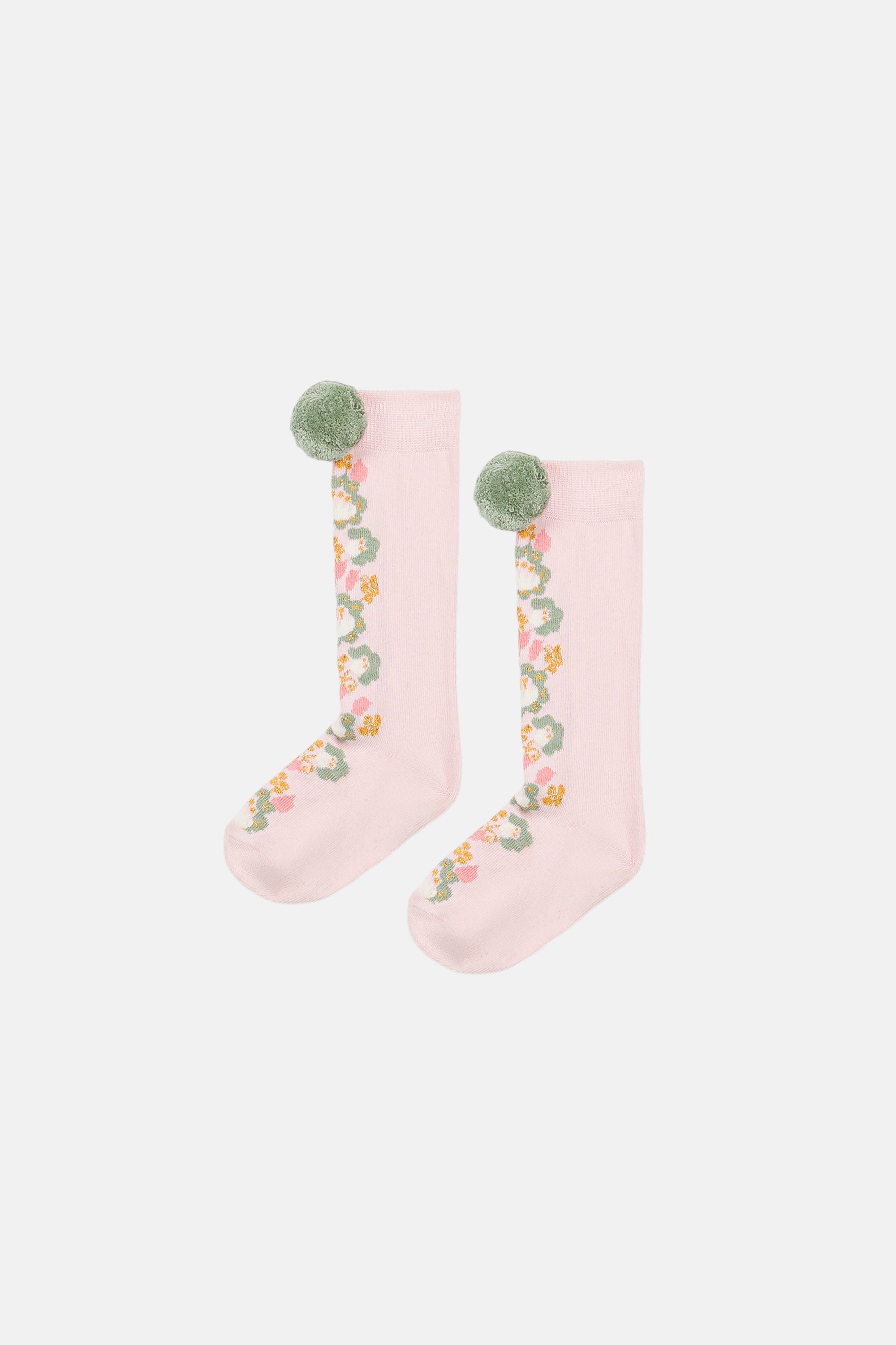 Kniekousen Chelie met pompons - Katoenmix - Blush - Louise Misha - productfoto - afbeelding 3
