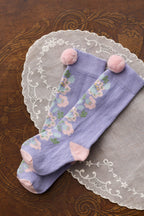 Kniekousen Chelie met pompons - Katoenmix - Parme - Louise Misha - productfoto
