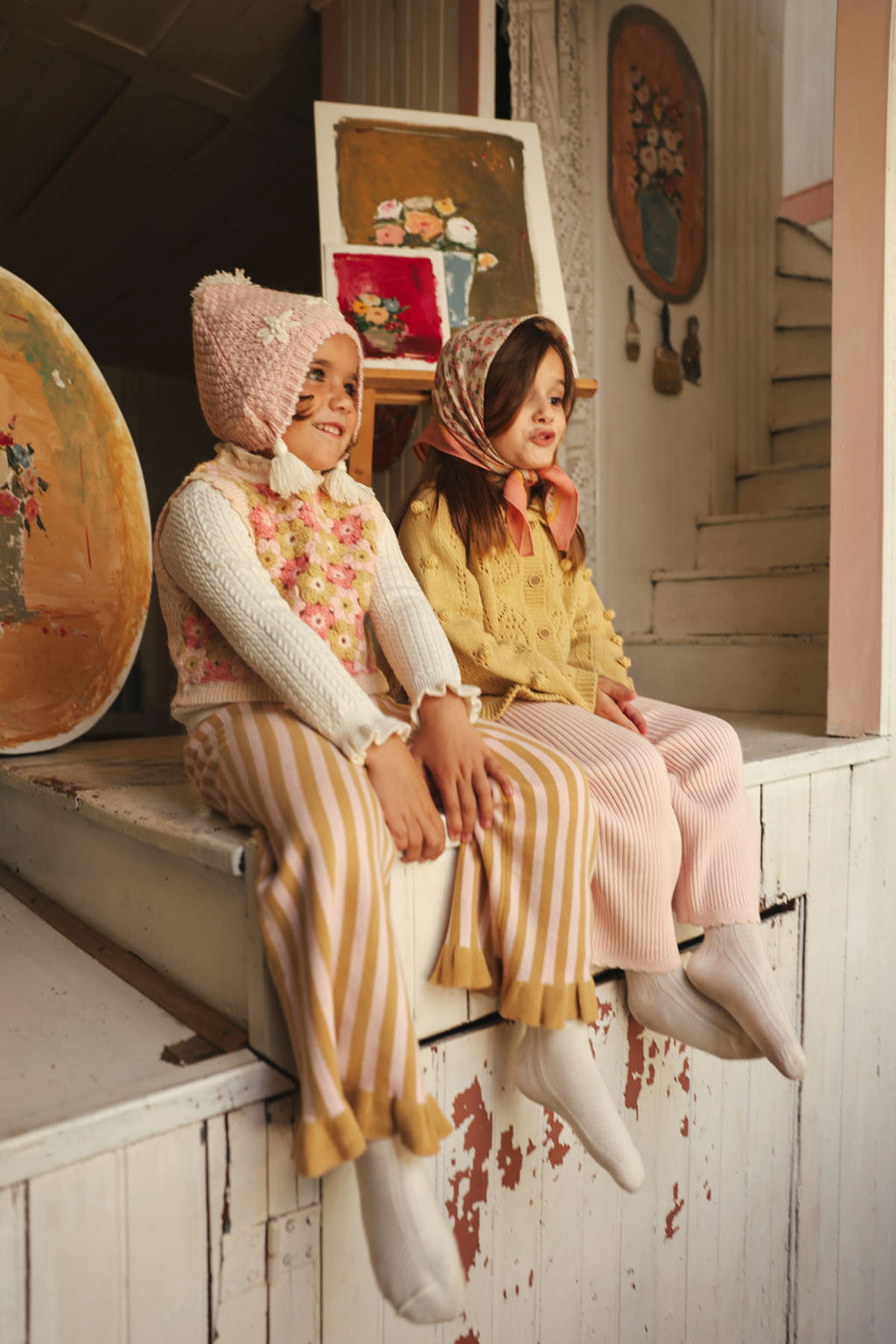 Gestreepte broek met ruches Salia - Biologisch katoen - Honey Blush Stripes - Louise Misha - voorkant - afbeelding 7