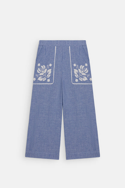 Broek Flofi met borduursels - Biologisch katoen - Light Blue - Louise Misha