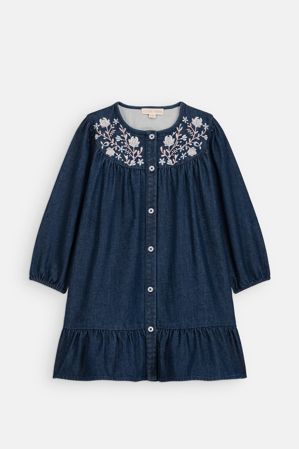 Denim jurk Massilou met borduursels - Indigo - Louise Misha - productfoto