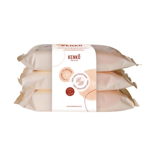 Natuurlijke Babydoekjes met luiercrème - Set van 3x 54 stuks - Kenkô - verpakking - afbeelding 4
