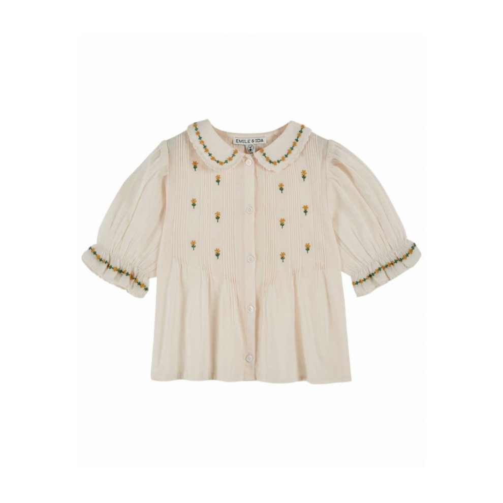 Top korte mouw - Blouse Brodee - Biologisch katoen - Creme - Emile et Ida - productfoto