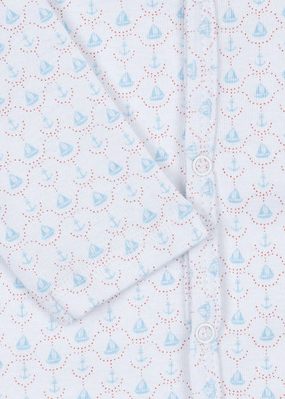 Fio Onesie - Barca - Boxpakje/Pyjama - Biologisch Katoen - Zeilbootjes - Konges Sløjd - close up