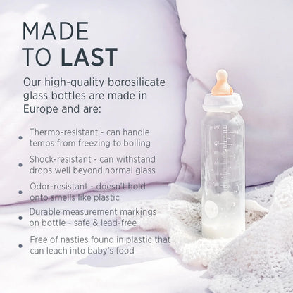 Glass baby bottle - Natural rubber - Standard Neck Baby Bottle - 120ML - 0-6 months - Hevea