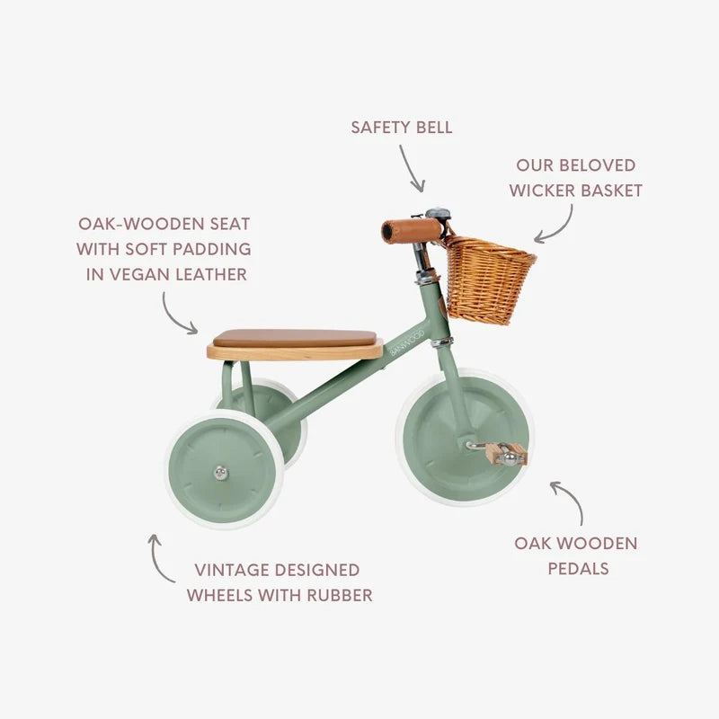 Kinder driewieler met rieten mandje - Trike Vintage - Forest Green - Banwood