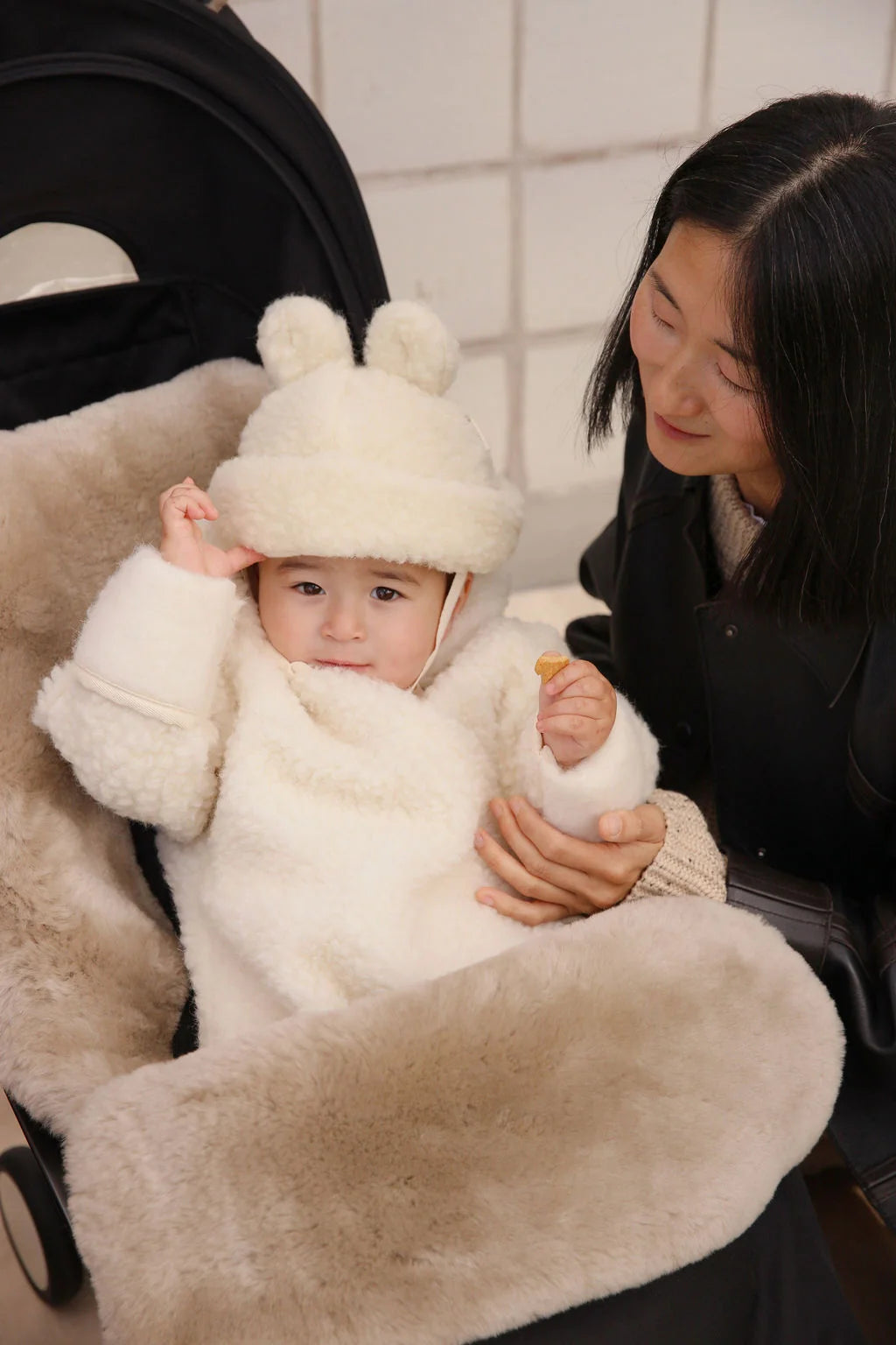 Merinowolle Baby Mütze Teddy Hat - Milk - BINIBAMBA
