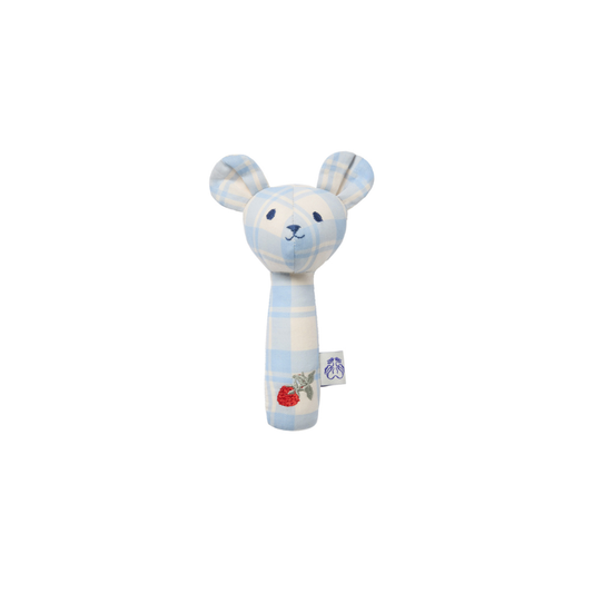 Rattle bear - Organic cotton - Plaid Sky Blue - Garbo&Friends