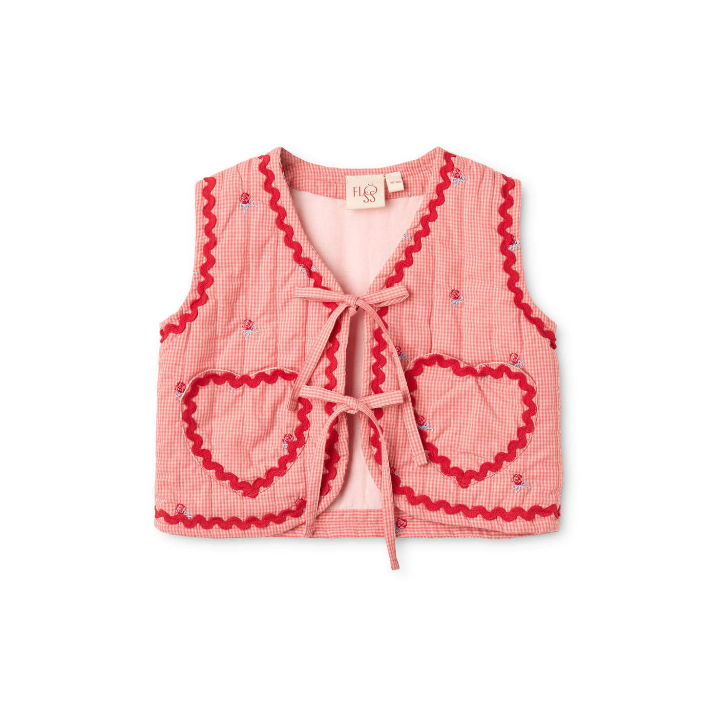 Gewatteerd gilet Sonja Vest - Pink Rose Gingham - Katoen - Flöss - voorkant