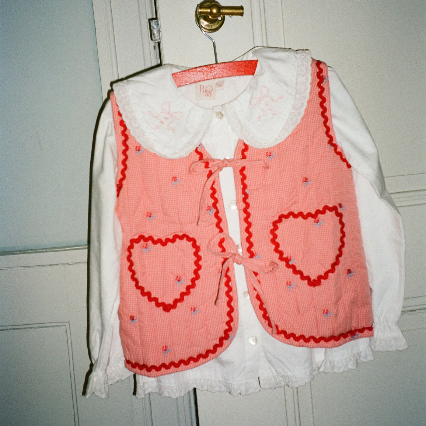 Gewatteerd gilet Sonja Vest - Pink Rose Gingham - Katoen - Flöss - voorkant