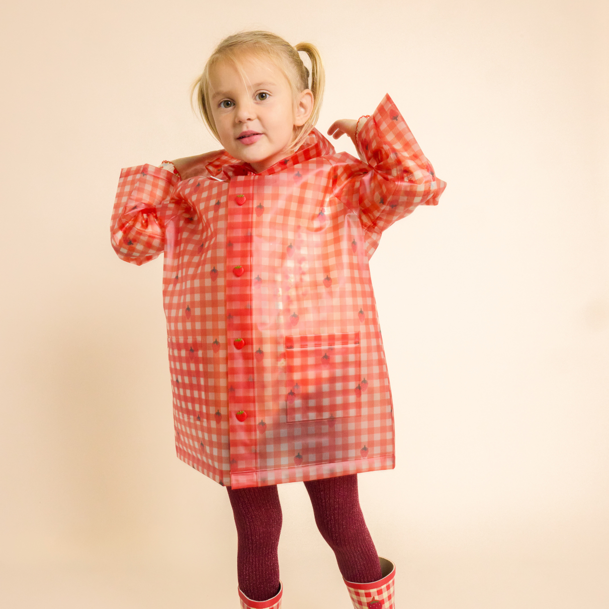 Waterdichte regenjas Iris - Berry Gingham - Flöss - voorkant - afbeelding 4