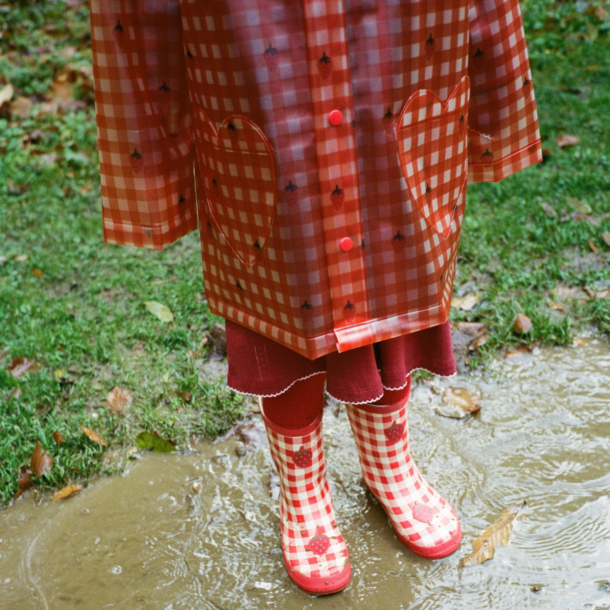 Waterdichte regenjas Iris - Berry Gingham - Flöss - voorkant