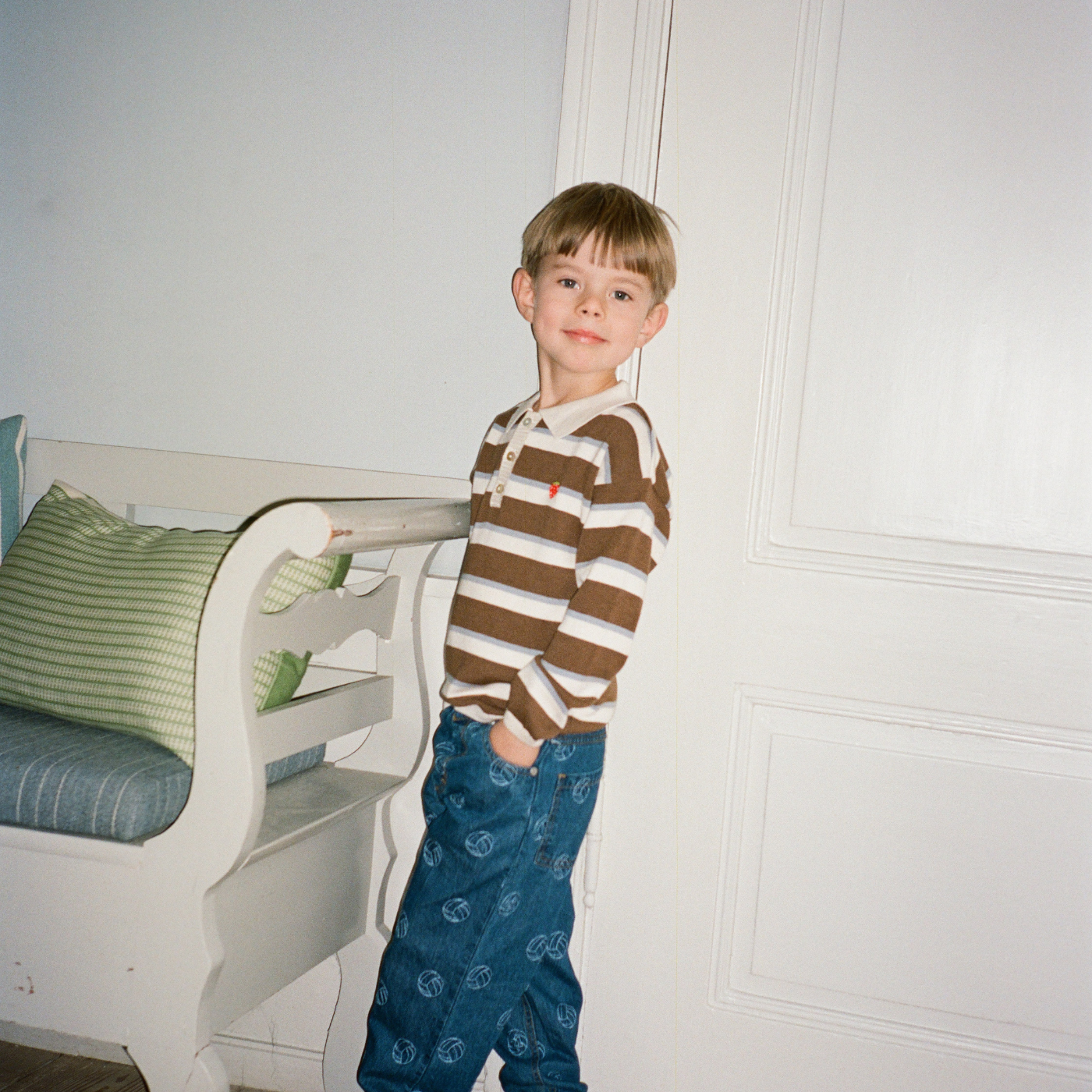 Gebreide polo sweater Elias - Coffee/Air Stripe - 100% katoen - Flöss - productfoto - afbeelding 3