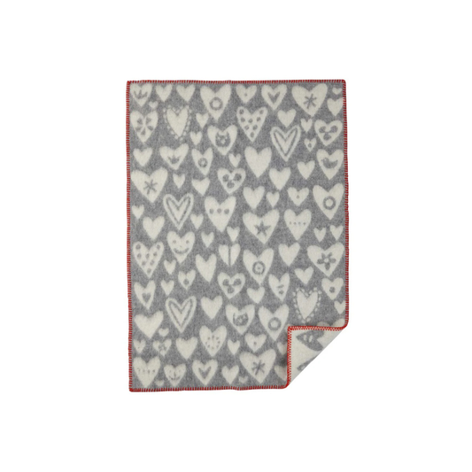 Cot blanket hearts - 65x90 cm - Organic wool - Baby heart grey/white - Klippan