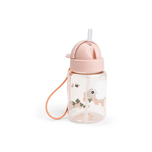 Trinkflasche mit Strohhalm - Straw bottle - Tiny farm - Powder - 280 ml - Done by Deer