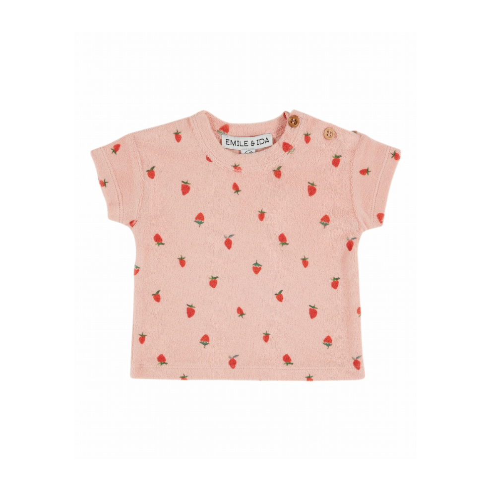 T-shirt badstof - Tee shirt eponge - Roze/Aardbeitjes - Emile et Ida