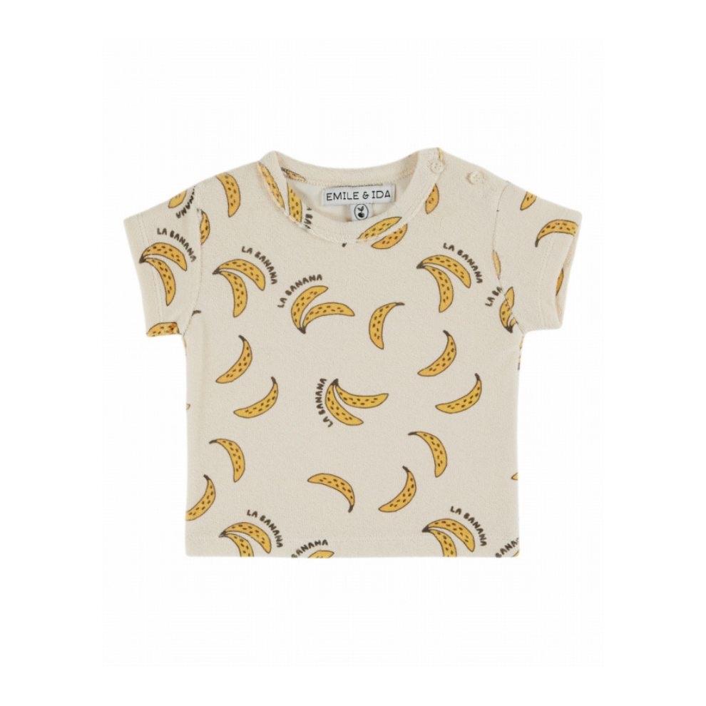 Top badstof - Tee Shirt Eponge - Biologisch katoen mix - Bananen/Off white - Emile et Ida - productfoto