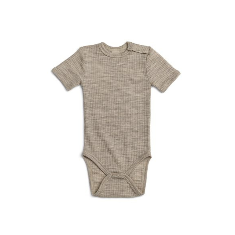 Merino Wool Romper - Light Brown/Beige - Short Sleeve - SmallStuf