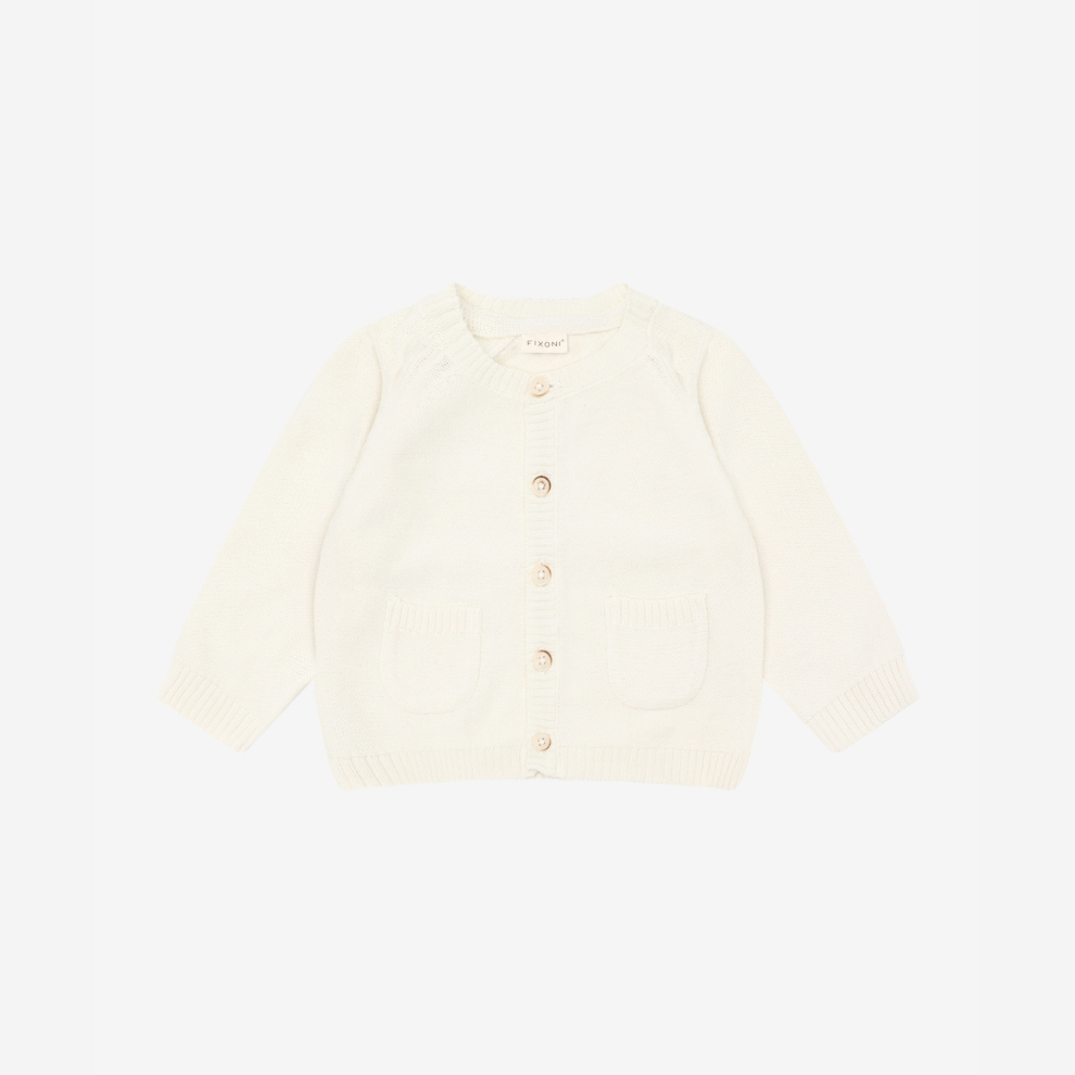 Gebreid Baby Vestje - Biologisch Katoen - Knit Cardigan - Antique White - GOTS - Fixoni - productfoto