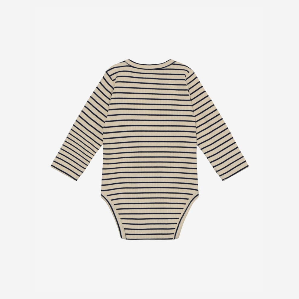 Strampler langarm - LS Rib Body - Medieval Blue Stripe - GOTS - Baumwolle - En Fant