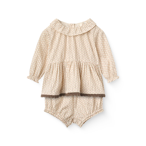 Ensemble bébé blouse et bloomer - Imprimé fleurs sable - 100 % coton biologique - Couleurs de Copenhague - devant